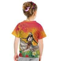 Woman Polynesian Tattoos Kid T Shirt Tropical Flower - Vibrant Hot Color
