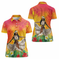 Woman Polynesian Tattoos Women Polo Shirt Tropical Flower - Vibrant Hot Color
