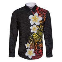 Plumeria Family Matching Tank Maxi Dress and Hawaiian Shirt Polynesian Tribal Frangipani Sunset LT03 Dad's Shirt - Long Sleeve Black - Polynesian Pride