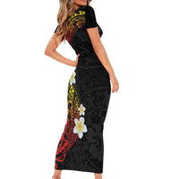 Plumeria Short Sleeve Bodycon Dress Polynesian Tribal Frangipani Sunset LT03 - Polynesian Pride