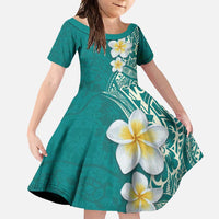 Plumeria Family Matching Long Sleeve Bodycon Dress and Hawaiian Shirt Polynesian Tribal Frangipani Teal