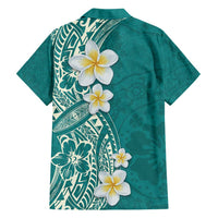 Plumeria Family Matching Long Sleeve Bodycon Dress and Hawaiian Shirt Polynesian Tribal Frangipani Teal