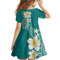 Plumeria Kid Short Sleeve Dress Polynesian Tribal Frangipani Teal