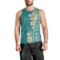 Plumeria Men Tank Top Polynesian Tribal Frangipani Teal