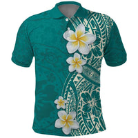 Plumeria Polo Shirt Polynesian Tribal Frangipani Teal