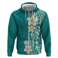Plumeria Zip Hoodie Polynesian Tribal Frangipani Teal LT03 Zip Hoodie Teal - Polynesian Pride