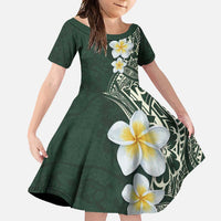 Plumeria Family Matching Long Sleeve Bodycon Dress and Hawaiian Shirt Polynesian Tribal Frangipani Green