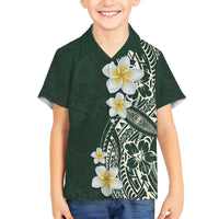 Plumeria Family Matching Tank Maxi Dress and Hawaiian Shirt Polynesian Tribal Frangipani Green LT03 Son's Shirt Green - Polynesian Pride