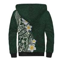 Plumeria Sherpa Hoodie Polynesian Tribal Frangipani Green