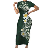 Plumeria Short Sleeve Bodycon Dress Polynesian Tribal Frangipani Green LT03 Long Dress Green - Polynesian Pride