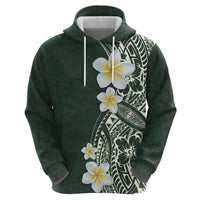 Plumeria Zip Hoodie Polynesian Tribal Frangipani Green