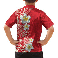 Plumeria Family Matching Long Sleeve Bodycon Dress and Hawaiian Shirt Polynesian Tribal Frangipani Red