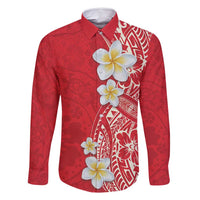 Plumeria Family Matching Long Sleeve Bodycon Dress and Hawaiian Shirt Polynesian Tribal Frangipani Red