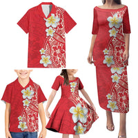 Plumeria Family Matching Puletasi and Hawaiian Shirt Polynesian Tribal Frangipani Red