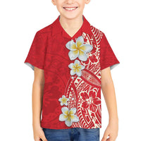 Plumeria Kid Hawaiian Shirt Polynesian Tribal Frangipani Red
