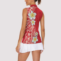 Plumeria Women Sleeveless Polo Shirt Polynesian Tribal Frangipani Red