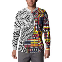 Niue Hiapo and Maori Decoration Tattoos Button Sweatshirt - Polynesian Pride