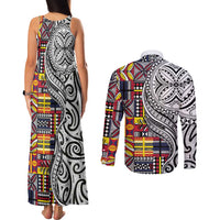 Niue Hiapo and Maori Decoration Tattoos Couples Matching Tank Maxi Dress and Long Sleeve Button Shirt - Polynesian Pride