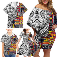 Niue Hiapo and Maori Decoration Tattoos Family Matching Off Shoulder Short Dress and Hawaiian Shirt - Polynesian Pride