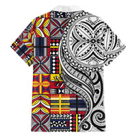 Niue Hiapo and Maori Decoration Tattoos Family Matching Off Shoulder Short Dress and Hawaiian Shirt - Polynesian Pride