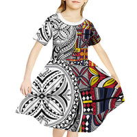 Niue Hiapo and Maori Decoration Tattoos Kid Short Sleeve Dress - Polynesian Pride
