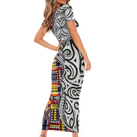 Niue Hiapo and Maori Decoration Tattoos Short Sleeve Bodycon Dress - Polynesian Pride