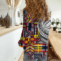 Niue Hiapo and Maori Decoration Tattoos Women Casual Shirt - Polynesian Pride