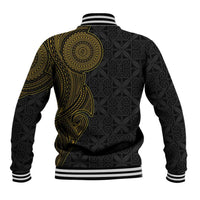 Niue Polynesian Hiapo Tattoo Art Baseball Jacket Half Style Black Gold Color - Polynesian Pride