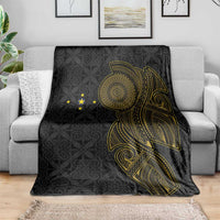 Niue Polynesian Hiapo Tattoo Art Blanket Half Style Black Gold Color - Polynesian Pride