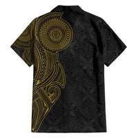 Niue Polynesian Hiapo Tattoo Art Family Matching Puletasi and Hawaiian Shirt Half Style Black Gold Color - Polynesian Pride