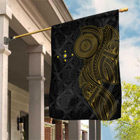 Niue Polynesian Hiapo Tattoo Art Garden Flag Half Style Black Gold Color - Polynesian Pride