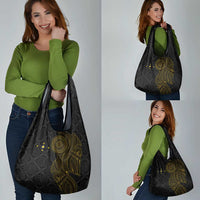 Niue Polynesian Hiapo Tattoo Art Grocery Bag Half Style Black Gold Color - Polynesian Pride