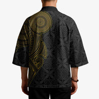 Niue Polynesian Hiapo Tattoo Art Kimono Half Style Black Gold Color - Polynesian Pride