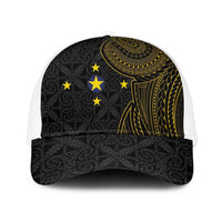 Niue Polynesian Hiapo Tattoo Art Mesh Trucker Cap Half Style Black Gold Color LT03 One Size White Black - Polynesian Pride