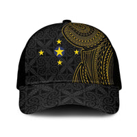 Niue Polynesian Hiapo Tattoo Art Mesh Trucker Cap Half Style Black Gold Color LT03 One Size Black Black - Polynesian Pride