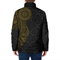 Niue Polynesian Hiapo Tattoo Art Padded Jacket Half Style Black Gold Color - Polynesian Pride