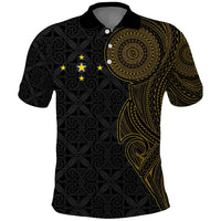 Niue Polynesian Hiapo Tattoo Art Polo Shirt Half Style Black Gold Color - Polynesian Pride