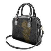 Niue Polynesian Hiapo Tattoo Art Shoulder Handbag Half Style Black Gold Color - Polynesian Pride