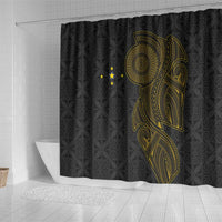 Niue Polynesian Hiapo Tattoo Art Shower Curtain Half Style Black Gold Color - Polynesian Pride
