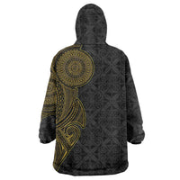 Niue Polynesian Hiapo Tattoo Art Wearable Blanket Hoodie Half Style Black Gold Color - Polynesian Pride