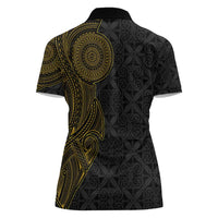 Niue Polynesian Hiapo Tattoo Art Women Polo Shirt Half Style Black Gold Color - Polynesian Pride