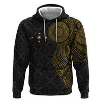 Niue Polynesian Hiapo Tattoo Art Zip Hoodie Half Style Black Gold Color - Polynesian Pride
