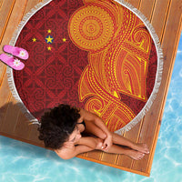 Niue Polynesian Hiapo Tattoo Art Beach Blanket Half Style Red Yellow Color - Polynesian Pride