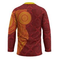 Niue Polynesian Hiapo Tattoo Art Hockey Jersey Half Style Red Yellow Color - Polynesian Pride