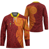 Niue Polynesian Hiapo Tattoo Art Hockey Jersey Half Style Red Yellow Color LT03 - Polynesian Pride