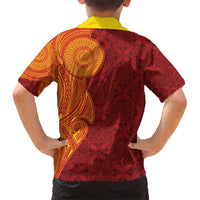 Niue Polynesian Hiapo Tattoo Art Kid Hawaiian Shirt Half Style Red Yellow Color - Polynesian Pride