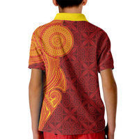 Niue Polynesian Hiapo Tattoo Art Kid Polo Shirt Half Style Red Yellow Color - Polynesian Pride