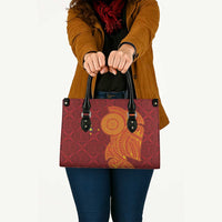 Niue Polynesian Hiapo Tattoo Art Leather Bag Half Style Red Yellow Color - Polynesian Pride