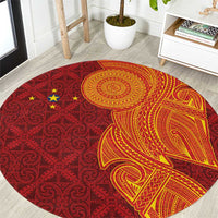 Niue Polynesian Hiapo Tattoo Art Round Carpet Half Style Red Yellow Color - Polynesian Pride