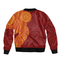 Niue Polynesian Hiapo Tattoo Art Sleeve Zip Bomber Jacket Half Style Red Yellow Color - Polynesian Pride